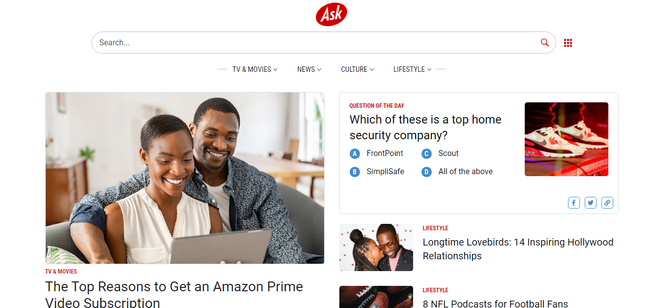 Website screenshot for Ask.com