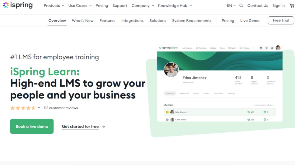 Website screenshot of iSpring Learn (September, 2025)