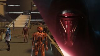 A desert planet in the original Knights of the Old Republic spliced with Darth Revan from the remake trailer