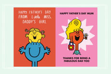 Two of the Mr Men and Little Miss cards on sale for Father's Day at thortful