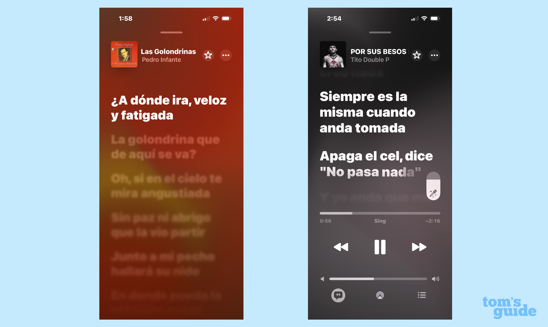 Lyrics to Spanish-language songs appearing in Apple Music