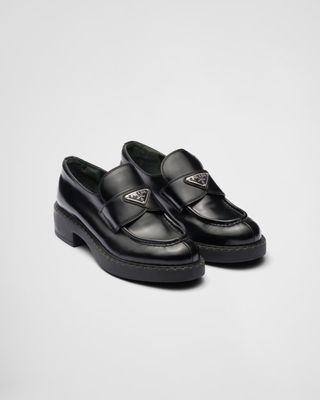 prada, Brushed Leather Loafers