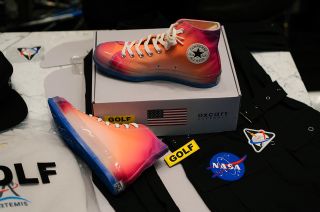 NASA's Artemis I mission commentators will sport a new wardrobe, including Converse Chuck 70s in the Artemis "Horizon" gradient, as provided by Oxcart Assembly and Golf Wang.