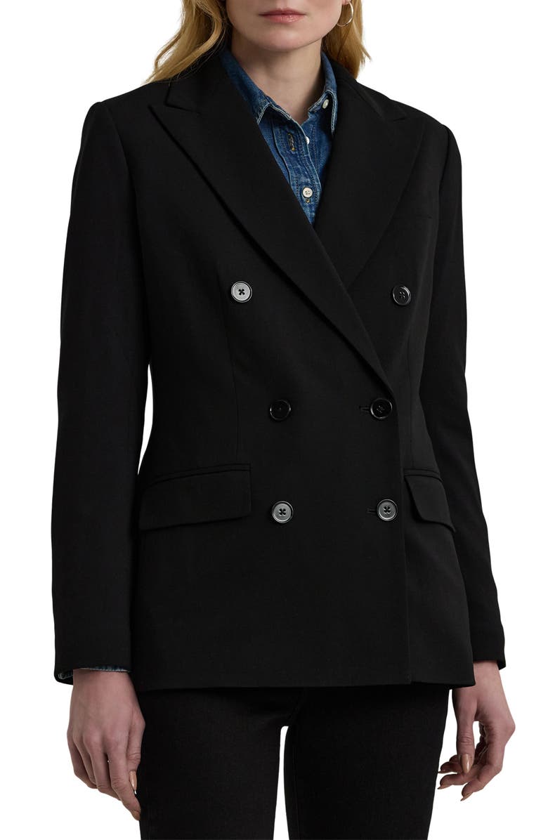 Double Breasted Stretch Wool Crepe Blazer