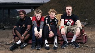Canadian rock band SUM 41 (L-R) Dave Baksh, Jason McCaslin, Deryck Whibley, and Steve Jocz in March, 2001 in Los Angeles, California.