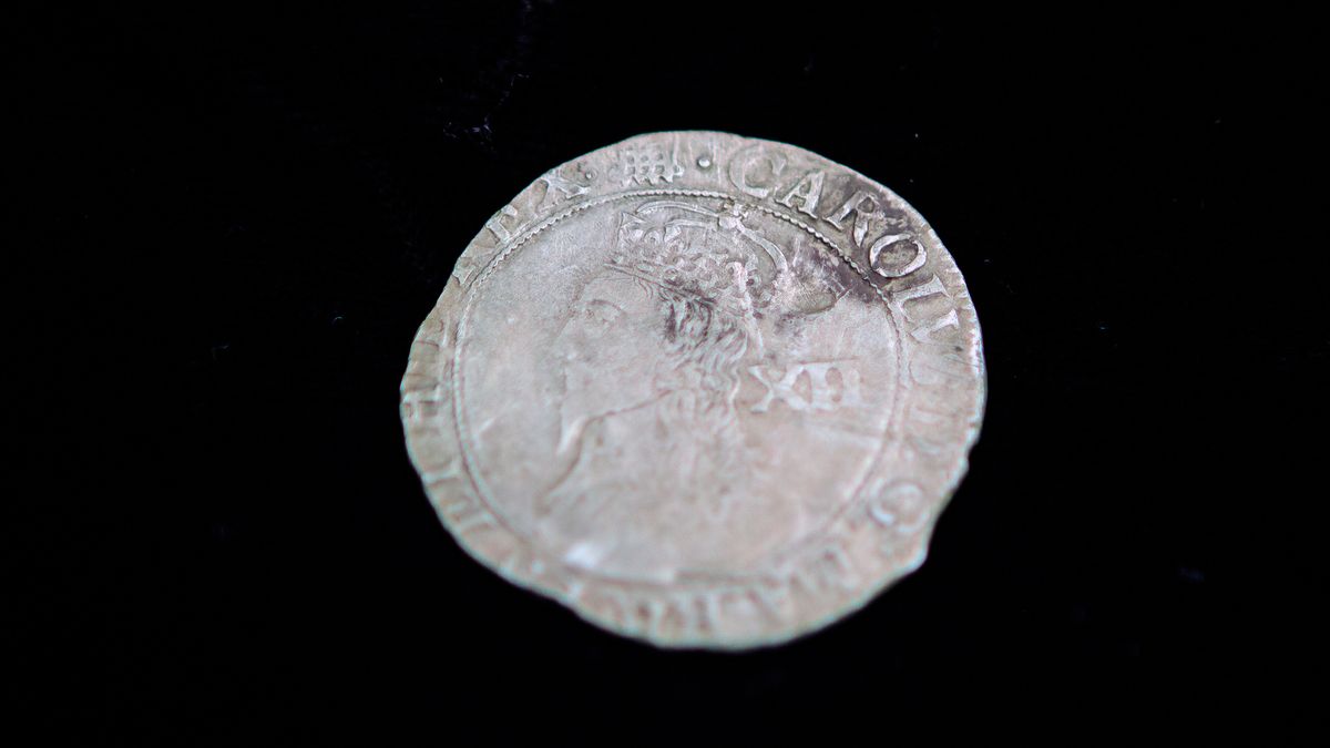 The silver shilling coin portrays Charles I, who was the King of England at the time when it was struck in the 1630s