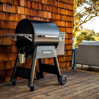 Traeger grill on a deck