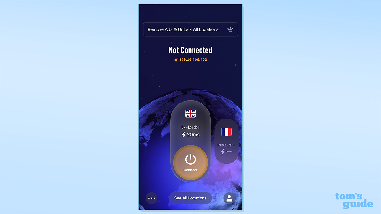 Screenshot of EventVPN home screen