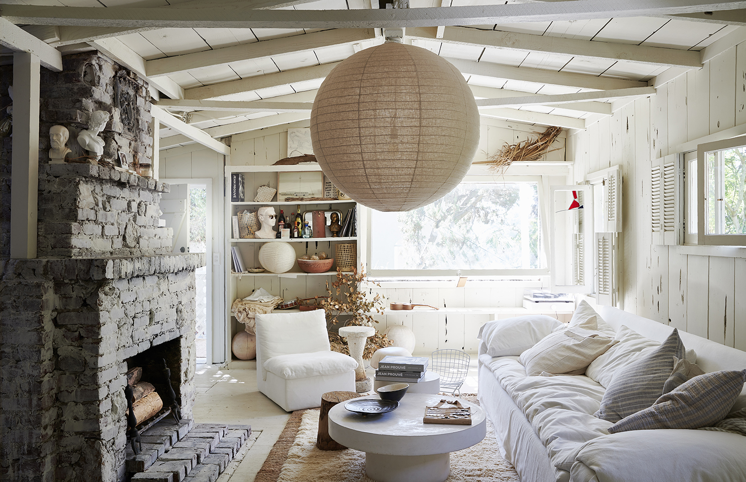 Rustic Farmhouse Living Room With Brown Couch