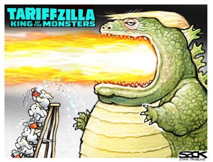 Political Cartoon U.S. Trump Tariffs Mexico Godzilla Republicans