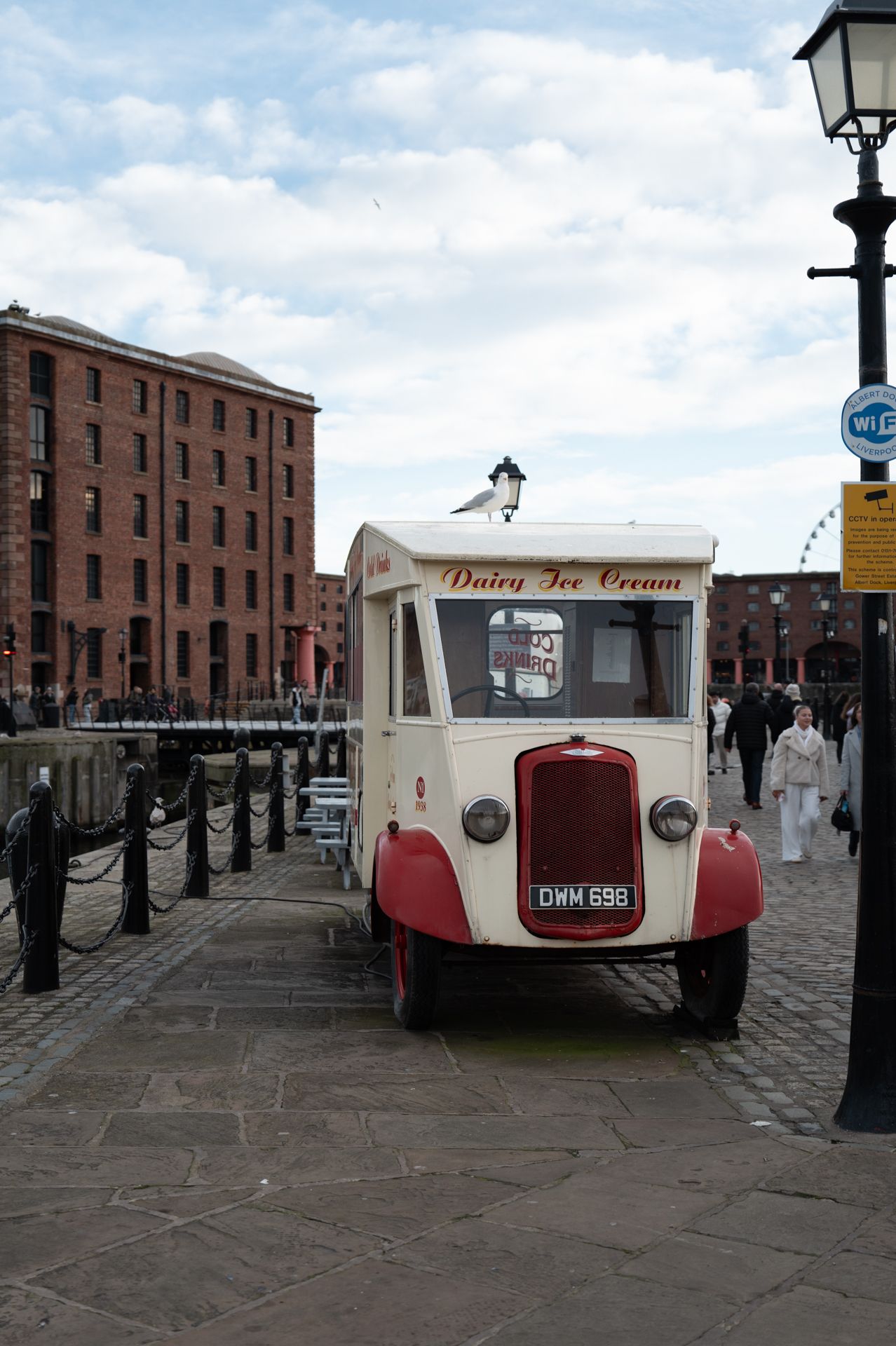 A old ice cream truck in Liverpool docks