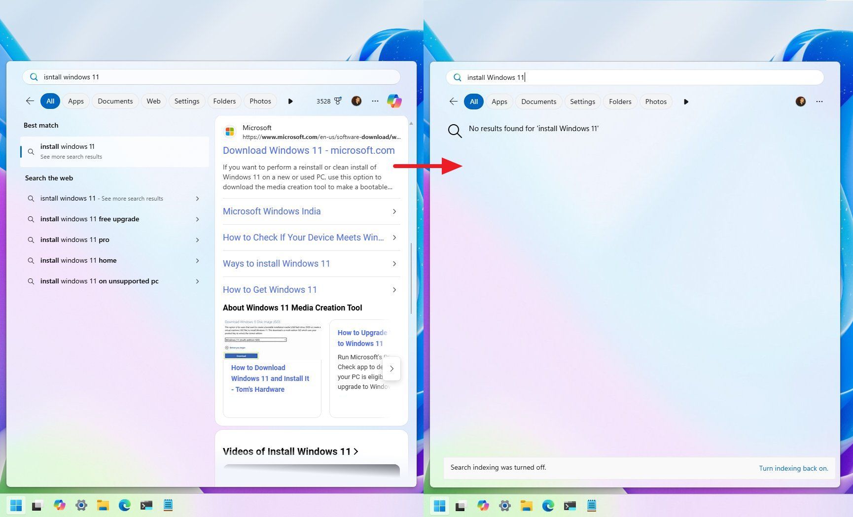 How to stop internet results in Search for Windows 11