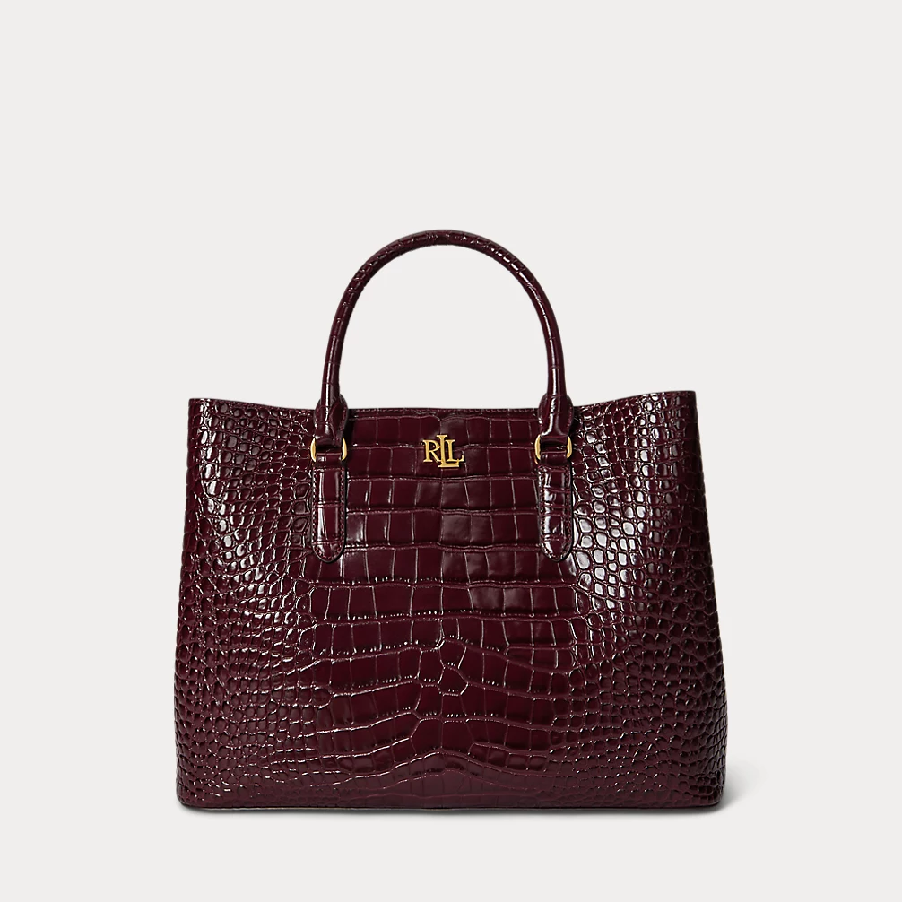 Embossed Leather Large Marcy Satchel
