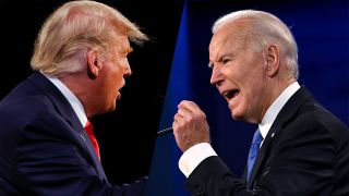 An image of likely Presidential candidates Donald Trump (L) and Joe Biden (R) face to face