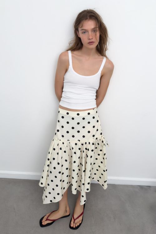 Asymmetric Polka Dot Midi Skirt