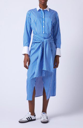 Alexis Stripe Belted Long Sleeve Tie Waist Cotton Shirtdress