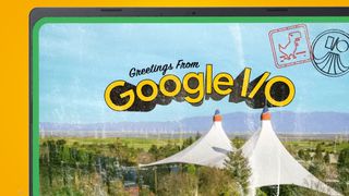 La pantalla de un portátil mostrando una postal de invitación a la Google IO 2023