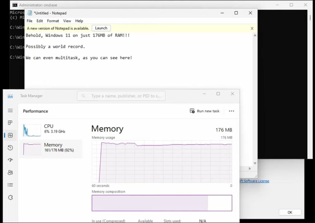 Windows 11 with tiny amount of RAM