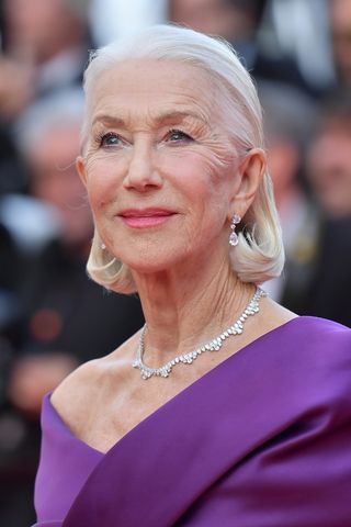 Helen Mirren is pictured with a white-grey bob at the "La Plus Precieuse Des Marchandises" (The Most Precious Of Cargoes) Red Carpet at the 77th annual Cannes Film Festival at Palais des Festivals on May 24, 2024 in Cannes, France.