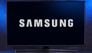 A Samsung TV on a blue background.