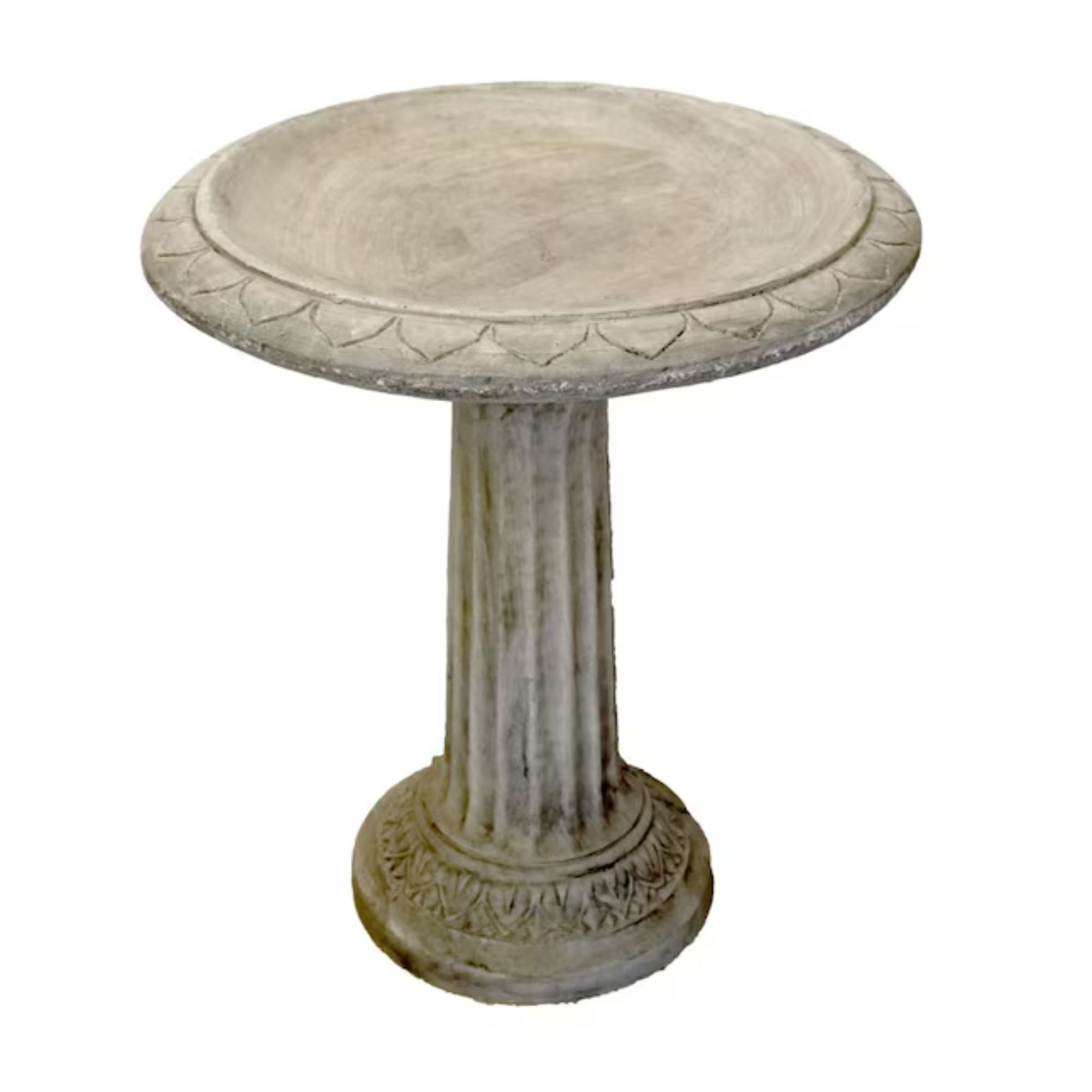 Concrete bird bath with fluted column
