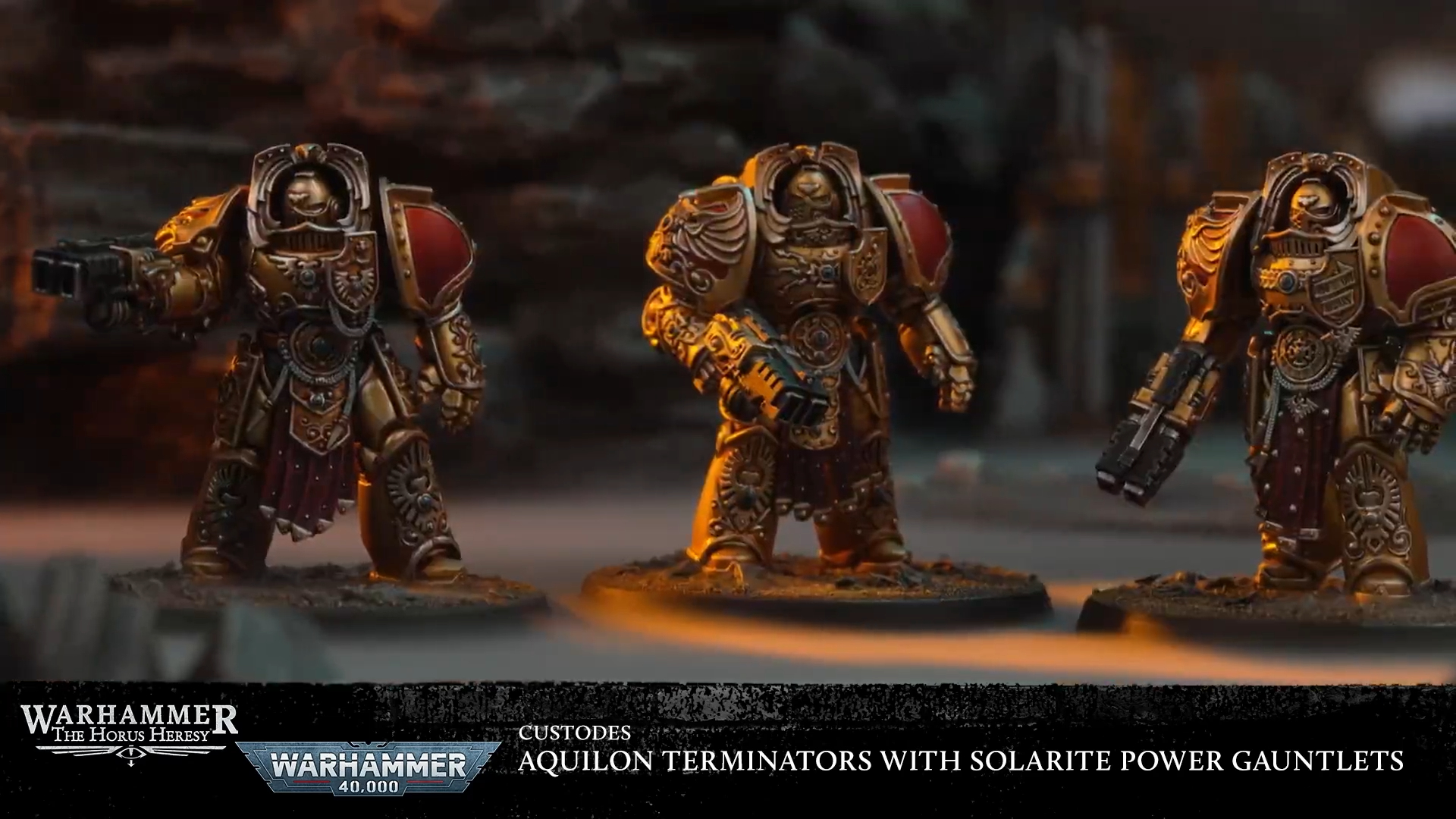 Warhammer Aquilon Terminators on a rocky battlefield