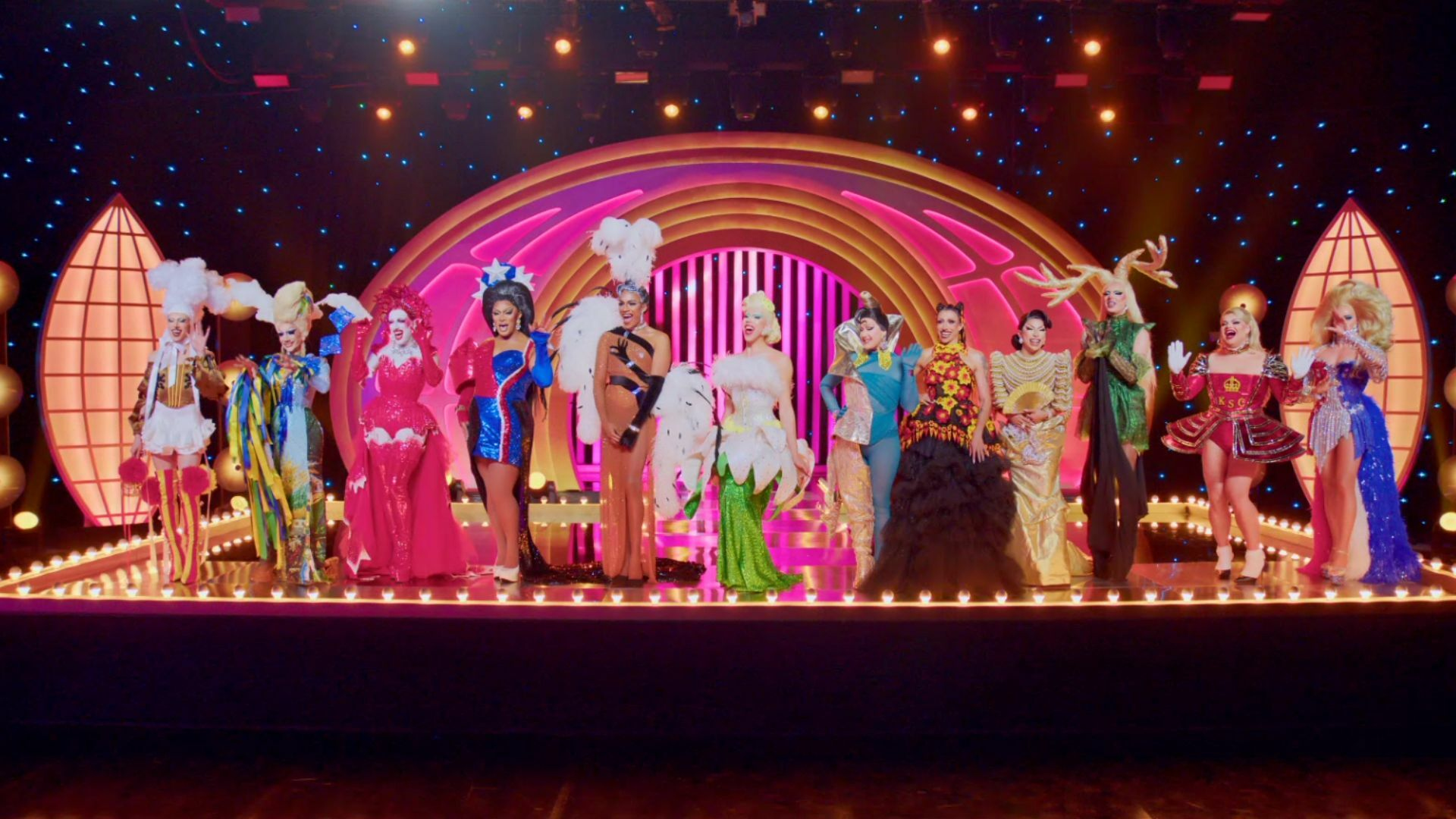 The cast of Global All Stars lined up on the main stage
