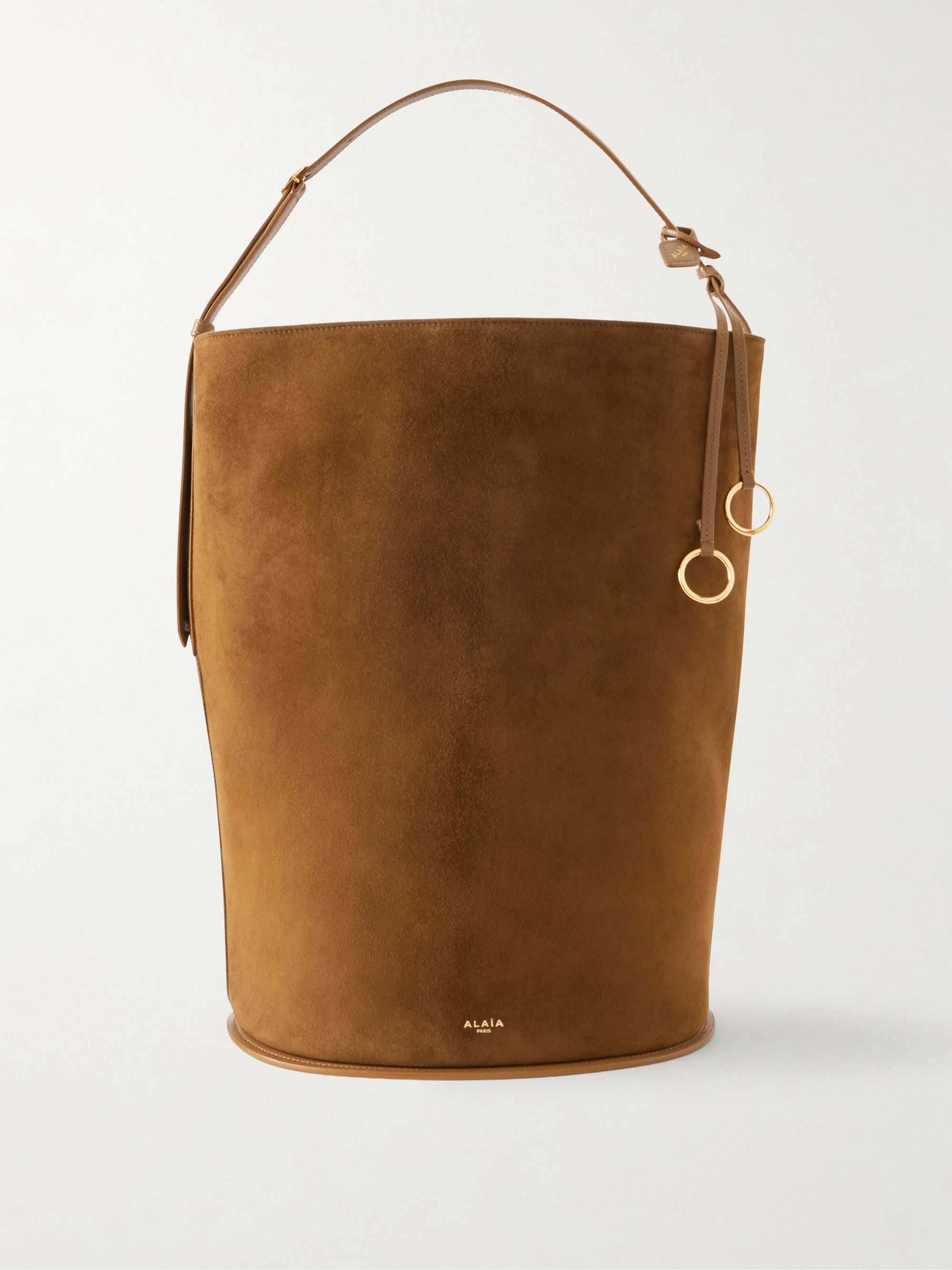 Hip Large Logo-Detailed Leather-Trimmed Suede Bucket Bag