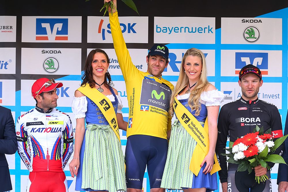 Alex Dowsett (Movistar) enjoying his moment on the podium after winning the overall