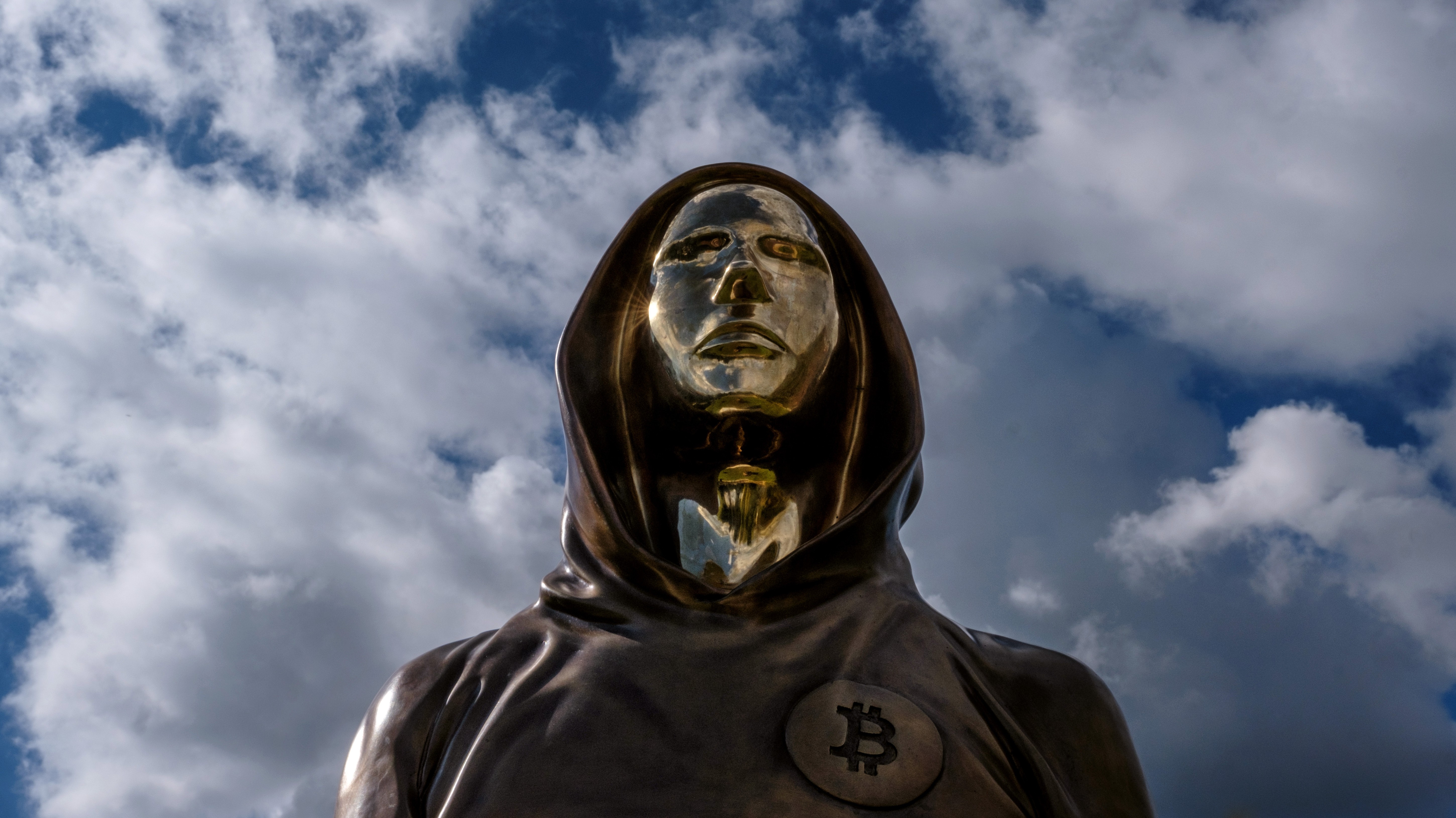 A statue of Satoshi Nakamoto, a presumed pseudonym used by the inventor of Bitcoin, is displayed in Graphisoft Park on September 22, 2021 in Budapest, Hungary.
