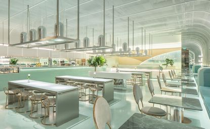 北京青山实验室沙漠酒吧的薄荷绿色用餐空间图片，由MVW工作室设计