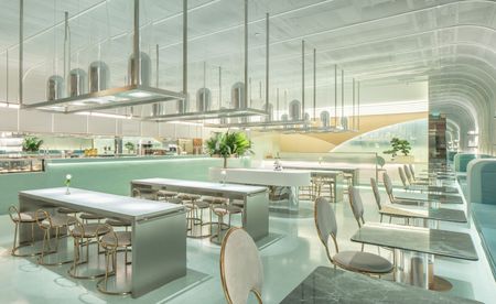 Image of The mint green dining space at Aoyama Lab desert bar, Beijing, by Studio MVW