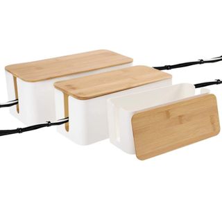 White box with bamboo Lid Large Storage Wires Holder