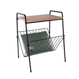 Black wire side table with magazine rack,