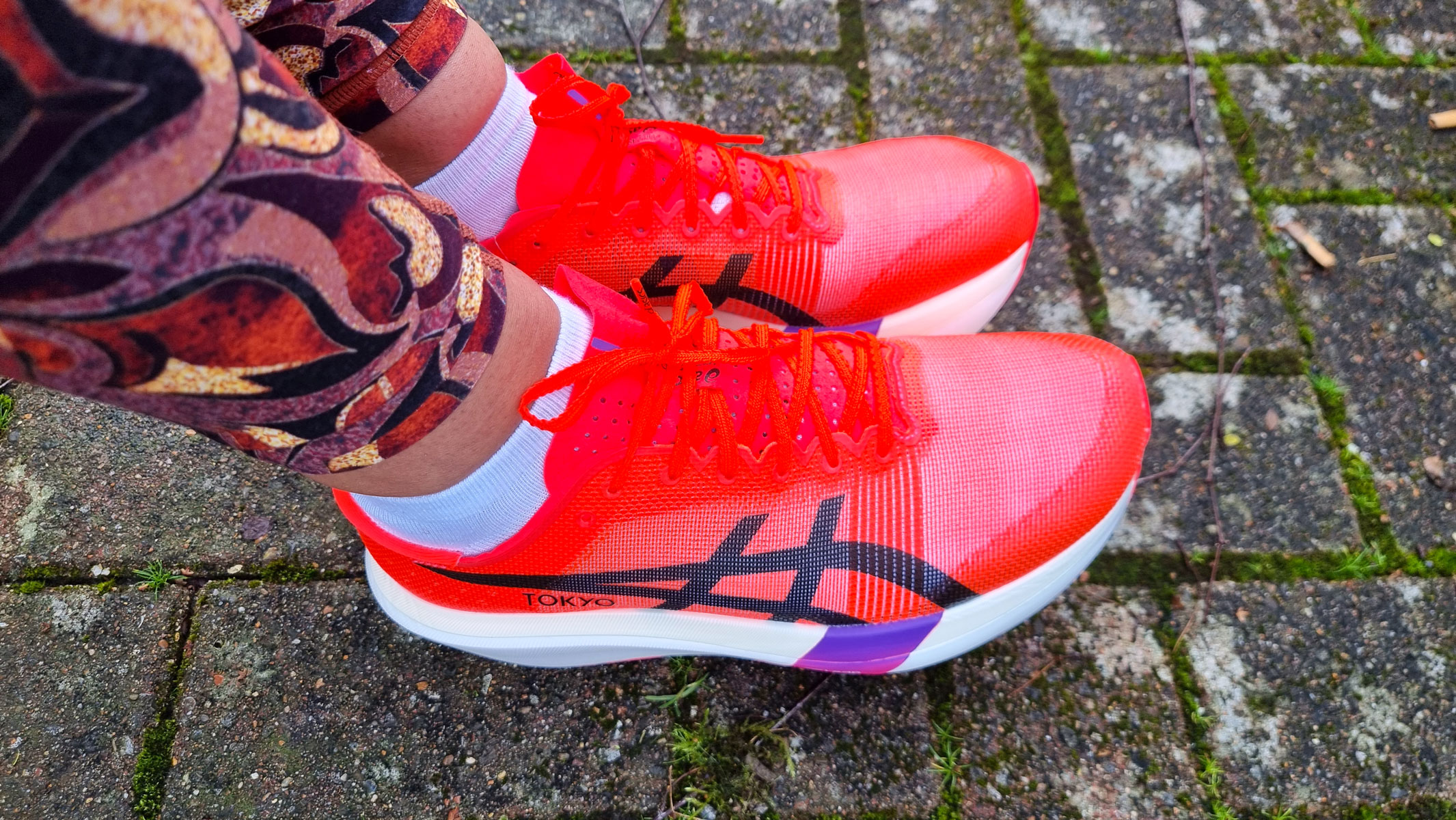 A picture of our reviewer's Asics Metaspeed Sky Tokyo running shoes