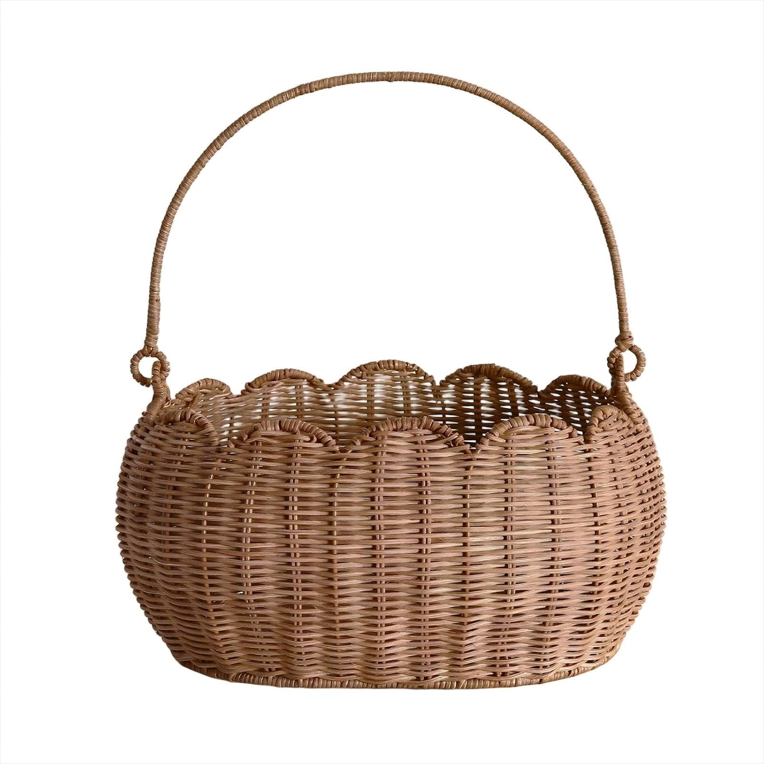 Scalloped Edge Round Basket With Handle, Super Sturdy Wicker Storage Baskets, Hand Woven Basket for Shelves,natural Baskets for Organizing (rattan(12.6 * 9 * 6.1))
