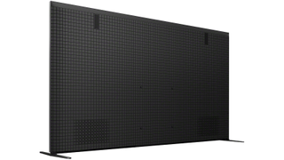 Sony Bravia 9 rear with a crosshatch plastic design, two feet at either end and dual speakers at the top edge