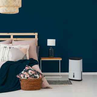 Dehumidifier in a bedroom with bedside table