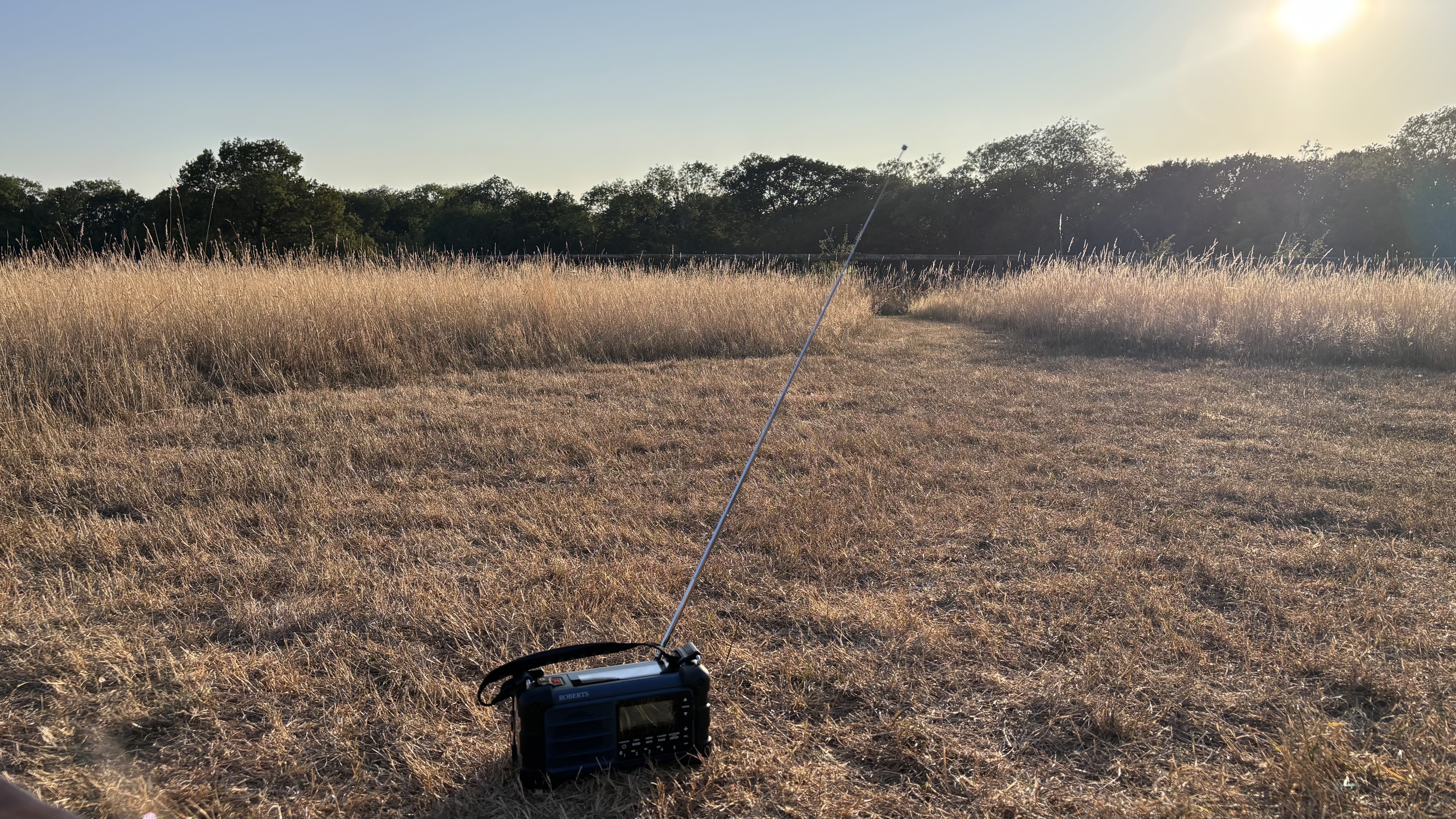 Roberts SolarDAB in field with antenna extended