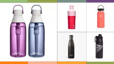 A selection of the best reusable water bottles is pictured from L-R Brita, Hydro, Adidas, Corkcicle, S'well