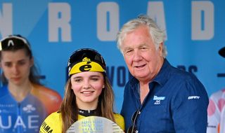 Gerry Ryan presents a trophy at the Cadel Evans Great Ocean Road Race