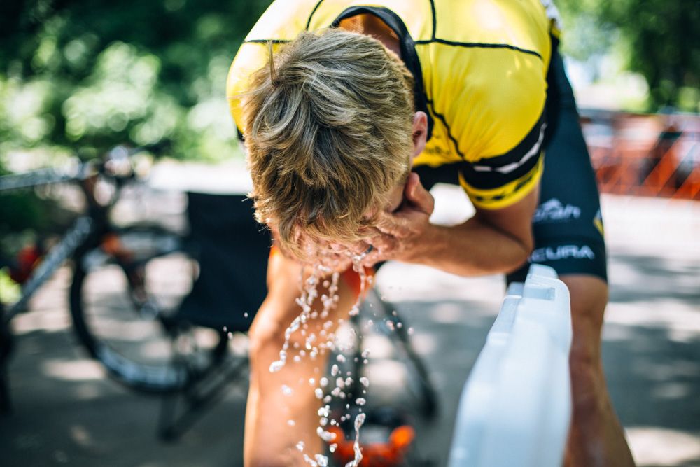 Tom Zirbel tries to stay cool on the 85 degree day.