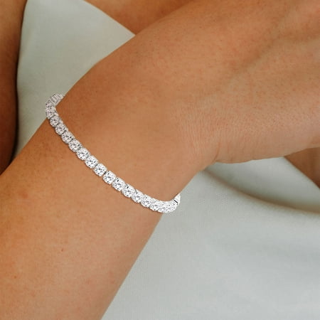 Apsvo 18k White Gold Plated Tennis Bracelets for Women Girls Cz S925 Sterling Silver April Birthstone Bracelets With Crystal Birthday Christmas Jewelry Gifts Teen Mom Adult Stocking Stuffers Kids Age