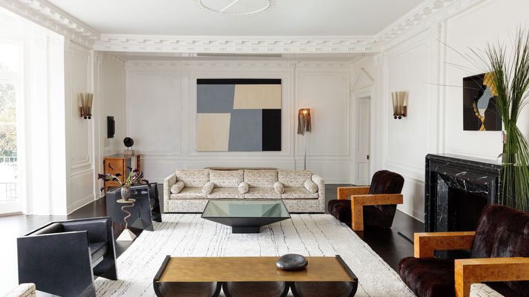 A Kelly Wearstler designed living room with molding details