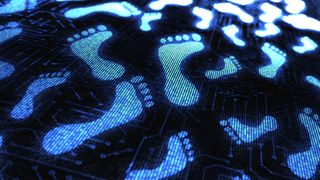 An abstract image showing blue digital footprints spread out across a circuit board