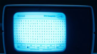 A computer monitor screen with random numbers on it in Severance season 2 episode 4