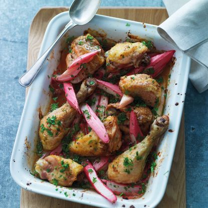 chicken with baked rhubarb photo