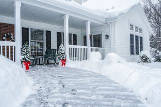 A home covered in snow