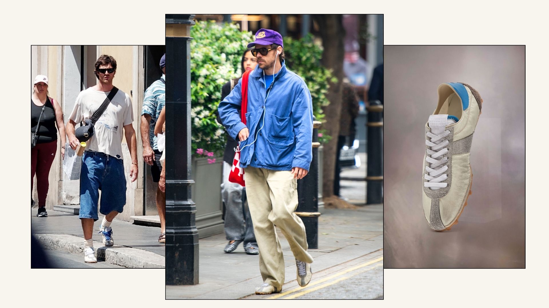 Jacob Elordi and Harry Styles walk down the street wearing Maison Margiela Sprinter trainers.