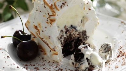 Chocolate cherry meringue dessert